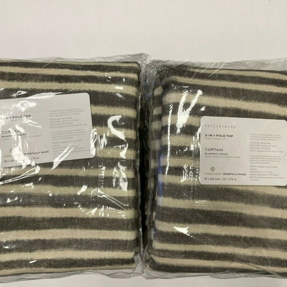 Pottery Barn Other - Pottery Barn 2 Shibori Diamond Linen/Cotton Blackout Curtains Gray 108"